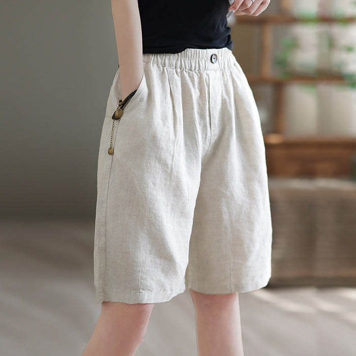 Quần sooc linen lưng thun xếp ly một khuy cài - NU6938