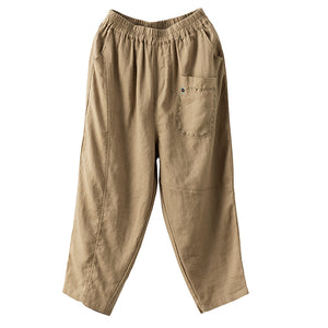 Quần baggy linen lưng thun ba túi thêu hoa lá - NU6815