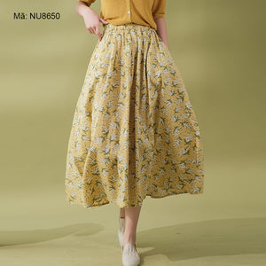 Chân váy lưng thun xếp ly in hoa liti - NU8647