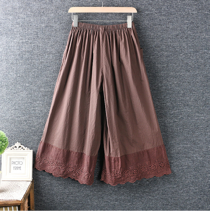 Quần baggy lưng thun ống rộng thêu hoa lá - NU7006