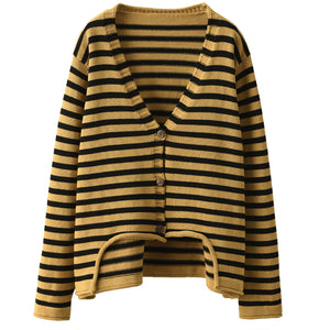 Áo khoác len cardigan dài tay cổ V kẻ sọc  - NU8053