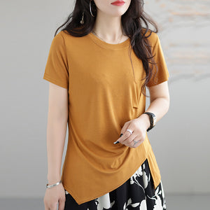 Áo T-shirt ngắn tay cổ tròn vạt chéo xếp ly - NU8347