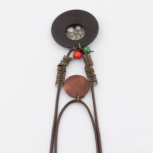 Vòng cổ retro mặt gỗ cây đa - NU5264
