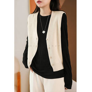 Áo gile len đan cổ V - NU8179