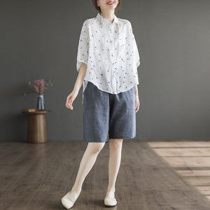 Áo sơ mi linen ngắn tay cổ đức in mỏ neo - NU7424