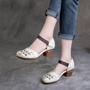 Giày da retro đế cao kiểu đục lỗ có quai bện thừng - OD0275