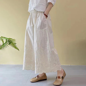 Quần baggy lưng thun thêu hoă văn đục lỗ - NU8621