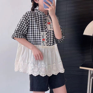 Áo sơ mi linen Morigirl ngắn tay cổ tròn xếp ly kiểu hai tầng - NU8323