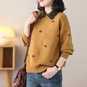 Áo len dệt kim cổ đức dài tay móc bông hoa kiểu - NU8177