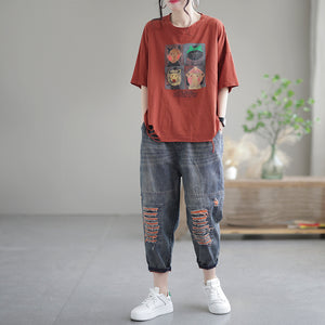 Áo T-shirt ngắn tay cổ tròn in chân dung hoạt hình - NU8350