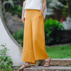 Quần baggy linen lưng thun kiểu dây rút ống rộng - NU8234