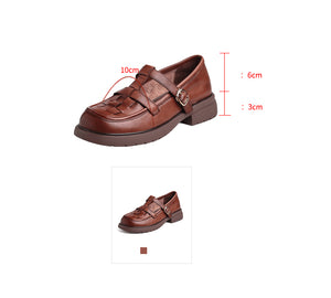 Giày da retro đế cao quai khóa gài kiểu đan caro - OD0685