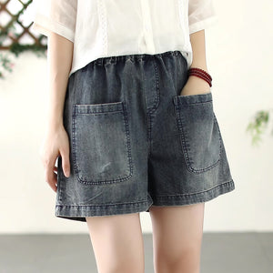 Quần sooc denim lưng thun  túi vuông một khuy cài - NU8604