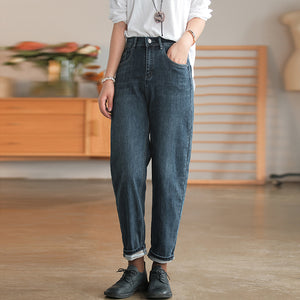 Quần baggy denim ống suông hai túi chéo retro - NU6440