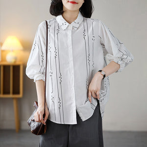 Áo sơ mi dài tay cổ đức vạt mullet in đừng ziczac - NU7596