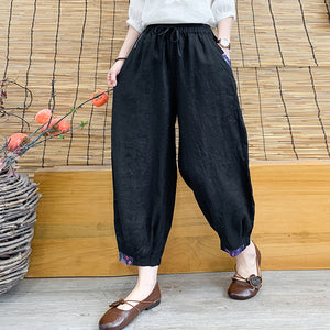 Quần baggy linen lưng thun dây rút ống túm phối vải màu - NU7154
