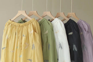 Chân váy linen retro in lông vũ lưng thun - NU8588