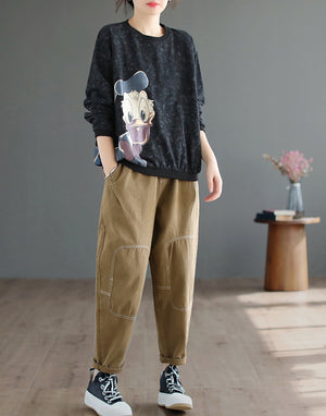 Quần baggy retro lưng thun trần gối - NU8035