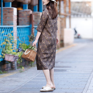 Đầm liền linen ngắn tay cổ pipi khuy chéo in hoa liti - NU8277