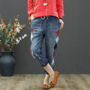 Quần baggy denim thêu hình quả trám - NU2450 - kamaka.vn - thời trang nhật