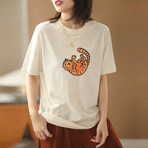 Áo T-shirt ngắn tay cổ tròn in chú hổ - NU6707