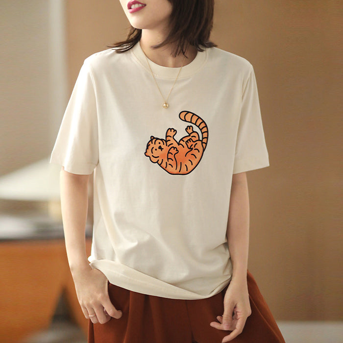 Áo T-shirt ngắn tay cổ tròn in chú hổ - NU6707