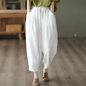 Quần baggy linen lưng thun thêu ren hai bên quần - NU7309