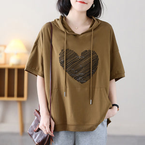 Áo hoodies ngắn tay in hình trái tim có túi - NU8488