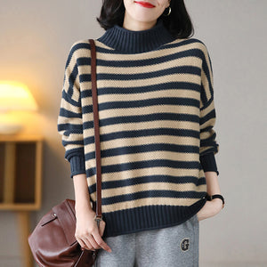 Áo len đan dài tay cổ lọ kẻ sọc ngang - NU8126