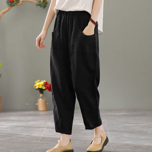 Quần baggy linen lưng thun hai túi tròn - NU7436