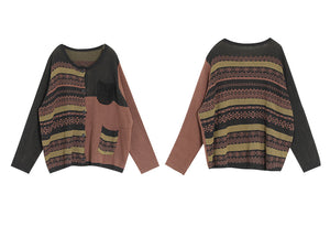 Áo khoác len cashmere dài tay cổ tròn hoa văn trừu tượng hai túi - NU7767