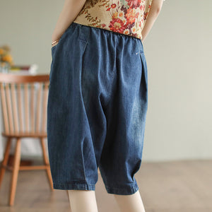 Quần sooc denim lưng thun xếp ly hai túi vuông - NU6936