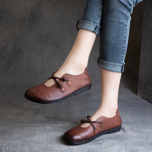 Giày da retro dây chéo đế đơn - NU4275