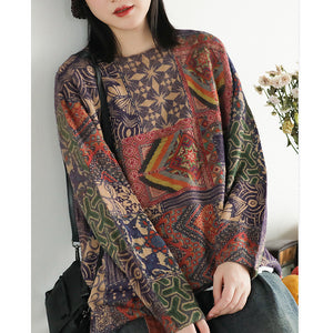Áo len cashmere dài tay cổ tròn hoa văn thổ cẩm - NU8132