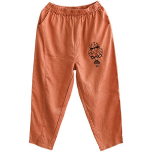 Quần baggy linen lưng thun thêu cô bé tóc xù - NU6830