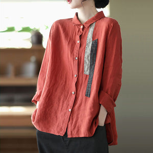 Áo sơ mi linen dài tay cổ đức may hai dải vải  - NU6717