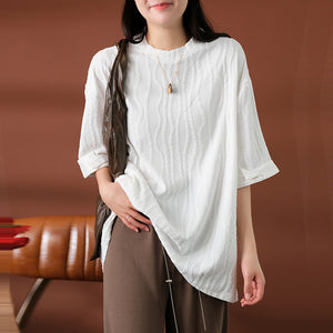 Áo T-shirt ngắn tay cổ tròn kiểu vặn thừng form rộng - NU8392