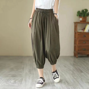 Quần baggy lụa lưng thun dây rút ống túm - NU7224