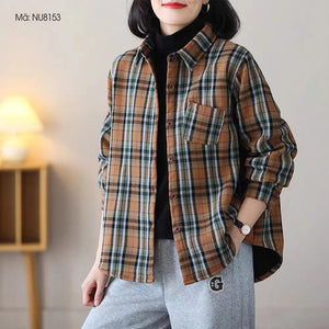 Áo sơ mi retro dài tay cổ đức kẻ sọc caro chần bông - NU8151