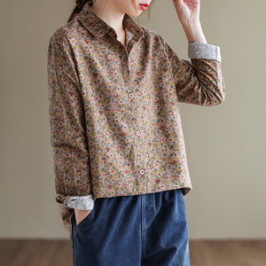 Áo sơ mi linen dài tay cổ pipi in hoa liti - NU8245