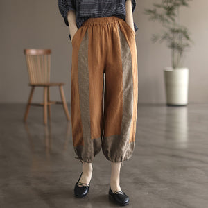 Quần baggy linen lưng thun phối vải màu gấu thắt dây - NU7367