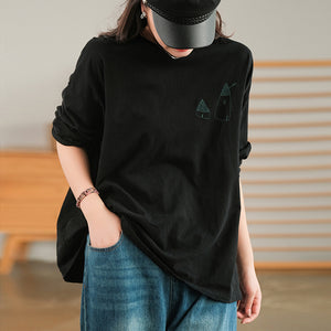 Áo T-shirt dài tay cổ tròn thêu ngôi nhà nhỏ - NU7961