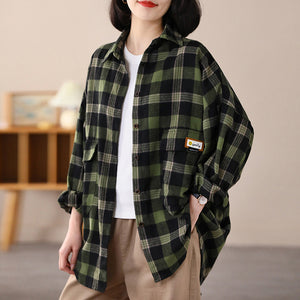 Áo sơ mi dài tay cổ đức kẻ caro form rộng - NU8144