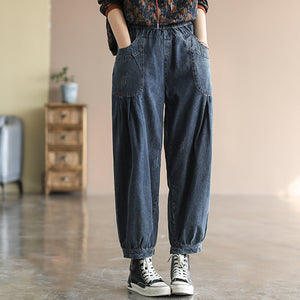 Quần baggy denim lưng thun xếp ly gấu túm - NU6685