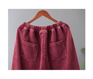 Quần baggy nhung tăm lưng thun ghép vải hoa - NU8092