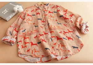 Áo sơ mi linen dài tay cổ đức in những chú ngựa - A916