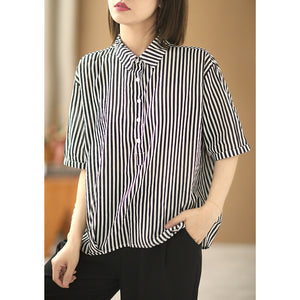 Áo sơ mi linen cổ đức ngắn tay kẻ sọc đứng - NU7065