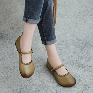Giày da morigirl retro đế bệt đính hoa thủ công - OD1042