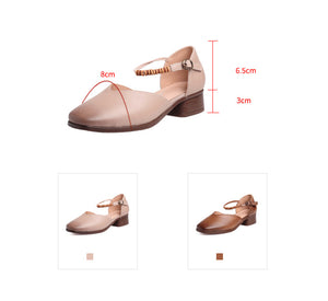 Giày da retro hình chữ V đế cao quai đôi - OD0682