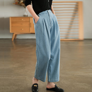 Quần baggy denim ống đứng lưng cao hai túi chéo - NU7387